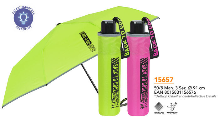 PARAGUAS INFANTIL MINI PLEGABLE 50/8 MAN, FUCSIA/VERDE FLUO | PERLETTI | 1 UNIDAD | 8015831156576 Imagen principal del producto