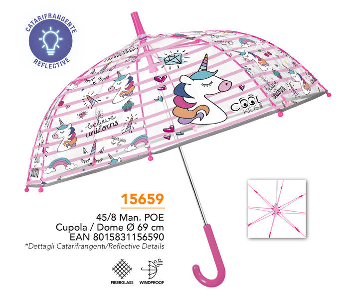PARAGUAS INFANTIL 45/8 MAN, CUPULA POE TRANSP, UNICORNIO | PERLETTI | 1 UNIDAD | 8015831156590 Imagen principal del producto