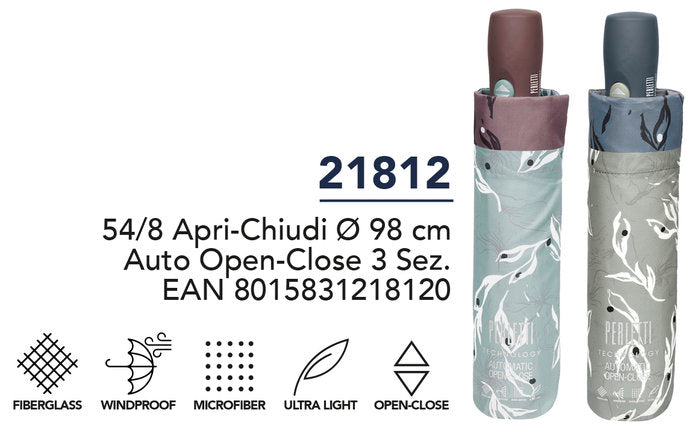 PARAGUAS MUJER PLEGABLE 54/8 ABRE/CIERRA ESTAMPADO FLORES | PERLETTI | 1 UNIDAD | 8015831218120 Imagen principal del producto