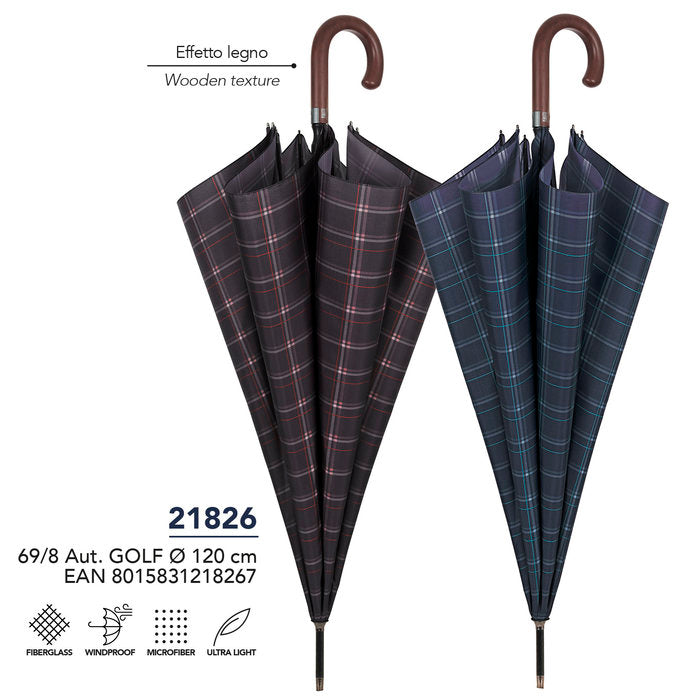 PARAGUAS HOMBRE GOLF 69/8 AUT, IMPRESION ESCOCESA LIGERA | PERLETTI | 1 UNIDAD | 8015831218267 Imagen principal del producto