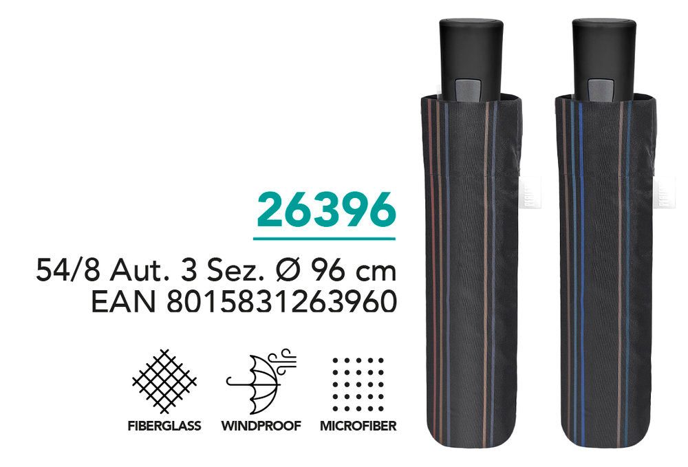 PARAGUAS HOMBRE PLEGABLE 54/8 AUTOMATICO CON RAYAS | PERLETTI | 1 UNIDAD | 8015831263960 Imagen principal del producto