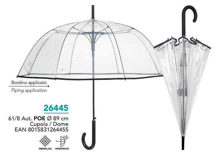 Paraguas Mujer 61/8 Aut. Forma de Cúpula Poe Transparente Perletti Imagen principal del producto