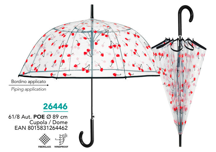 PARAGUAS MUJER 61/8 AUT, POE TRANSPARENTE CON CEREZAS | PERLETTI | 1 UNIDAD | 8015831264462 Imagen principal del producto