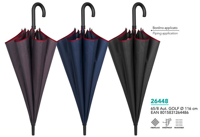 Paraguas Hombre Golf 65/8 Aut. Colores Sólidos con Borde PERLETTI