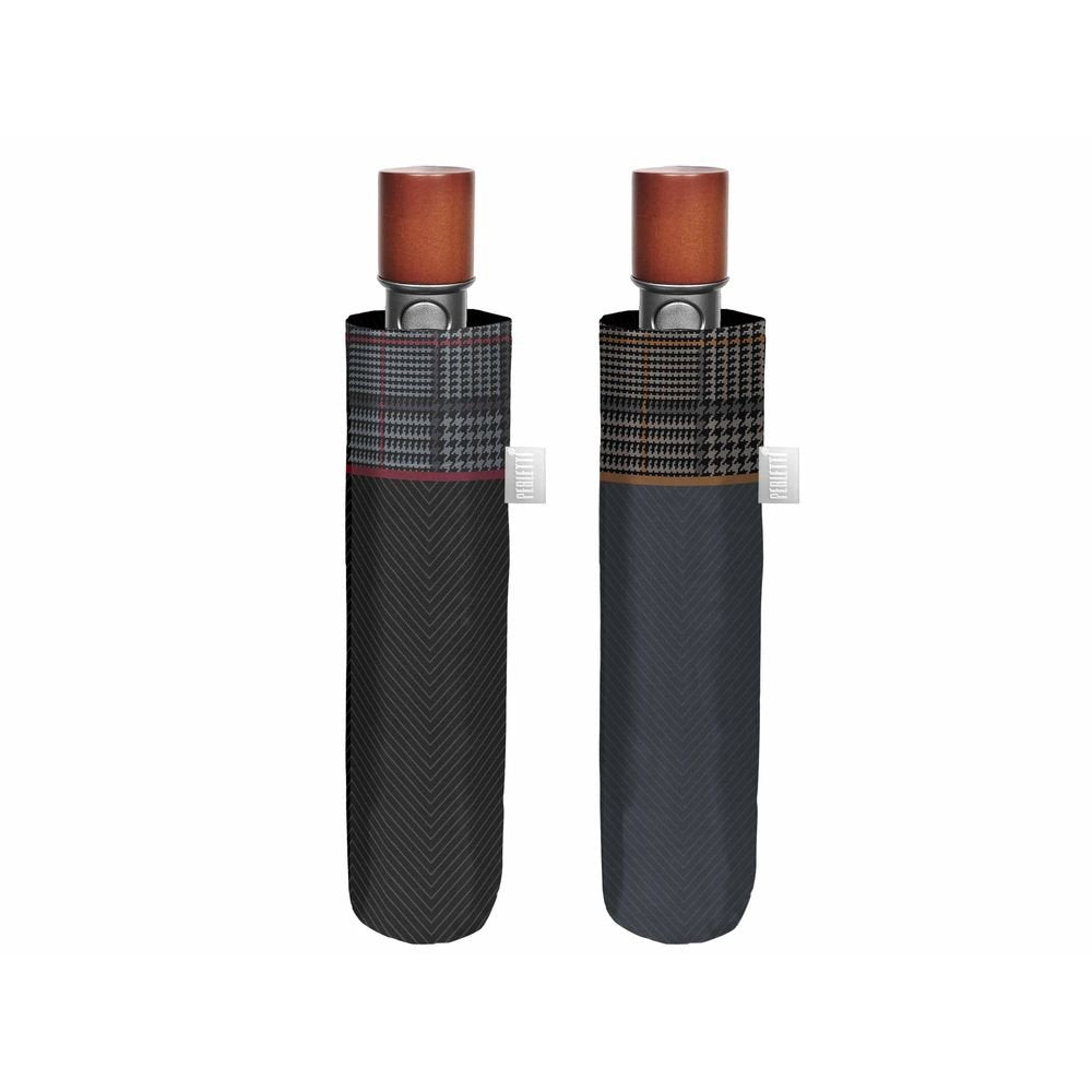 Paraguas Hombre Plegable 54/8 Aut Liso con Ribete a Cuadros PERLETTI