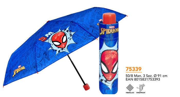 PARAGUAS INFANTIL MINI PLEGABLE 50/8 MAN, 3 SECT, SPIDERMAN | PERLETTI | 1 UNIDAD | 8015831753393 Imagen principal del producto