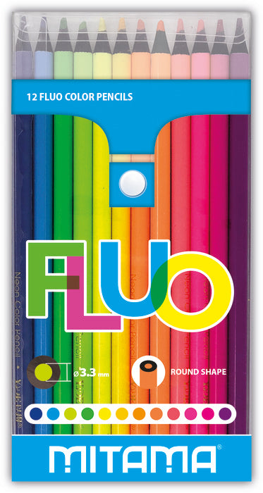 Lapices Redondos 12 Colores Lacados Fluor Mitama Papelera Básica