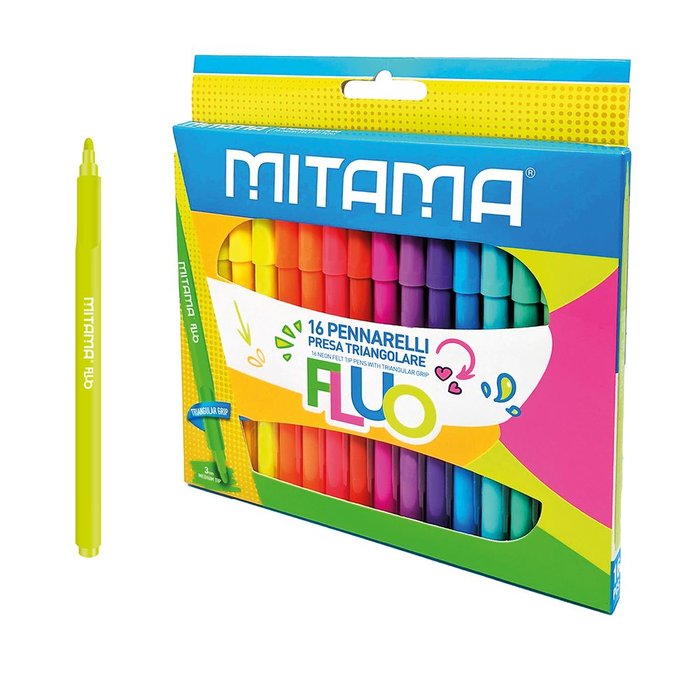 Set 16 Rotuladores Fluo Con Empuñadura Triangular | Mitama Papeleria Basica | Pack 1 Unidades Imagen principal del producto