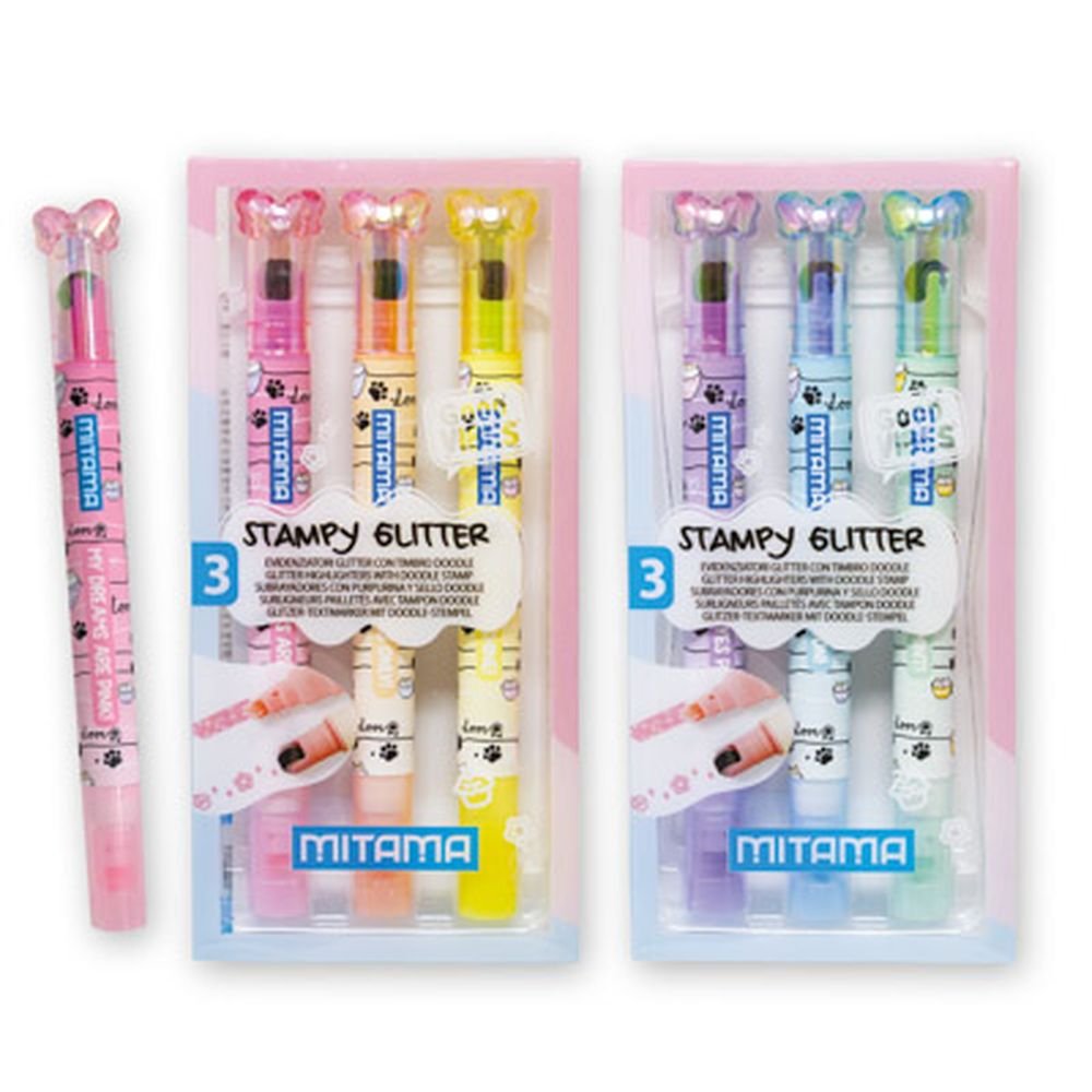 Set 3 Stampy Glitter Good Vibes Mitama Papeléria Básica