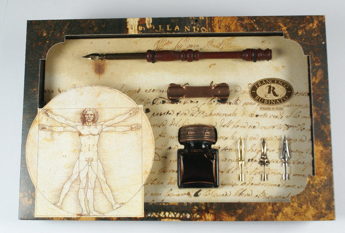 Set Pluma Madera 5 Puntas y Tinta 25 cc Leonardo Da Vinci Rubinato Imagen principal del producto