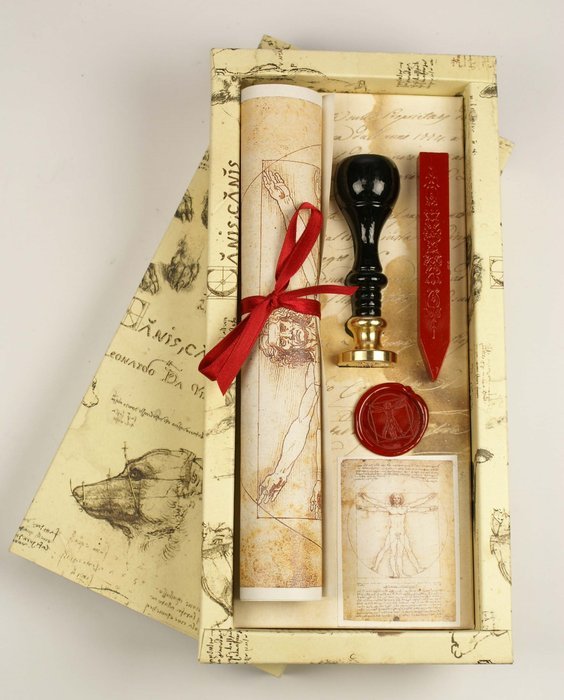 Set Lacre Sello Hombre de Vitruvio y Pergamino Rubinato