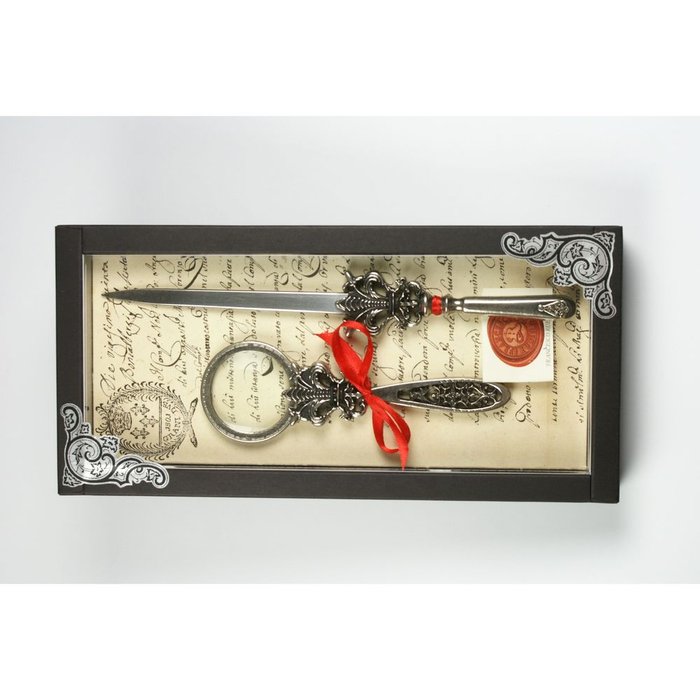 SET LUPA + ABRECARTAS PLATA FLOR DE LYS | 1 UNIDADES | (RUBINATO)