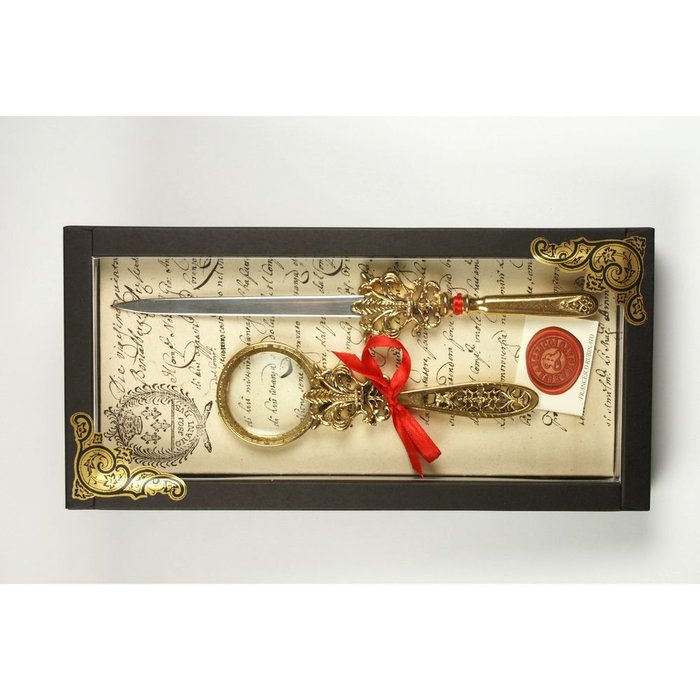 Set Lupa y Abrecartas Oro Flor de Lys Rubinato