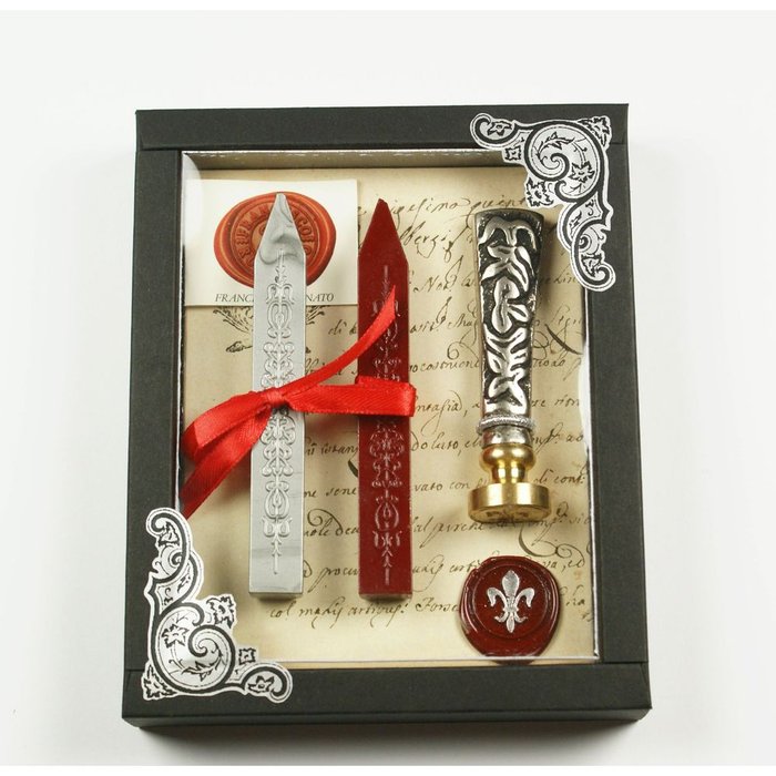 Set Lacre Sello Flor de Lys y Barra Plata y Roja Rubinato Imagen principal del producto