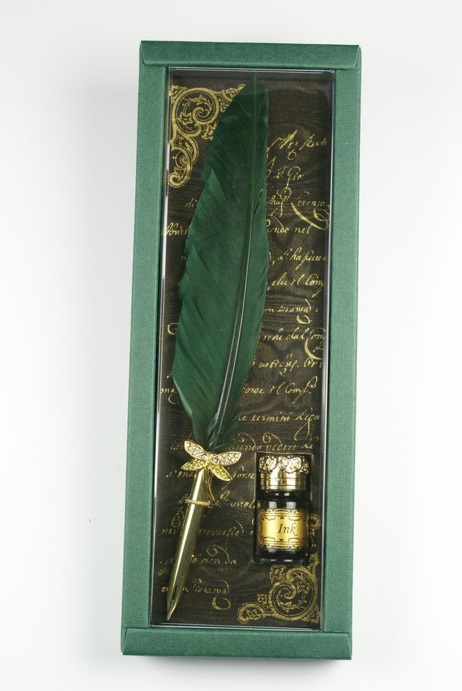 Set pluma y tinta con capuchón decorado verde Rubinato