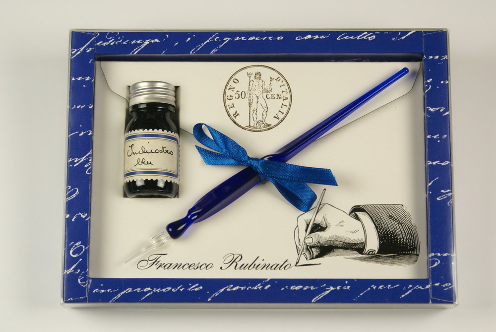 Set bolígrafo de cristal y tinta azul Rubinato