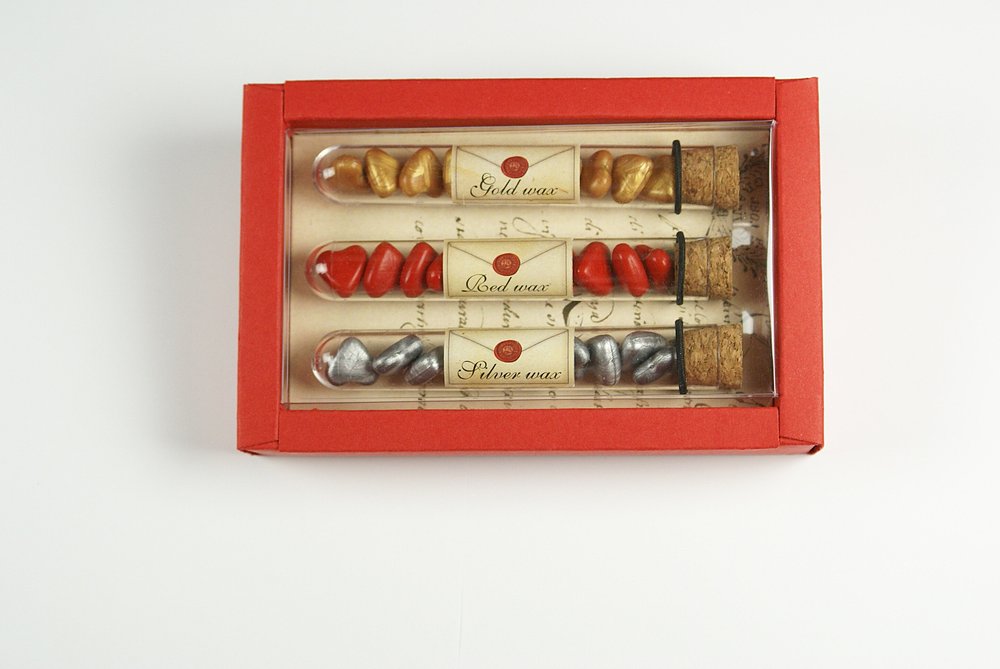 Set Lacre Cera en Tubo Forma de Corazones Rubinato