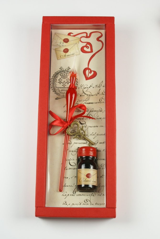 Set escritura pluma cristal y tinta rojo Rubinato