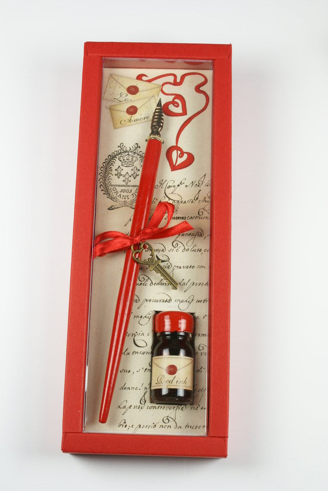 Set Escritura Plumin Rojo y Tinta Rubinato