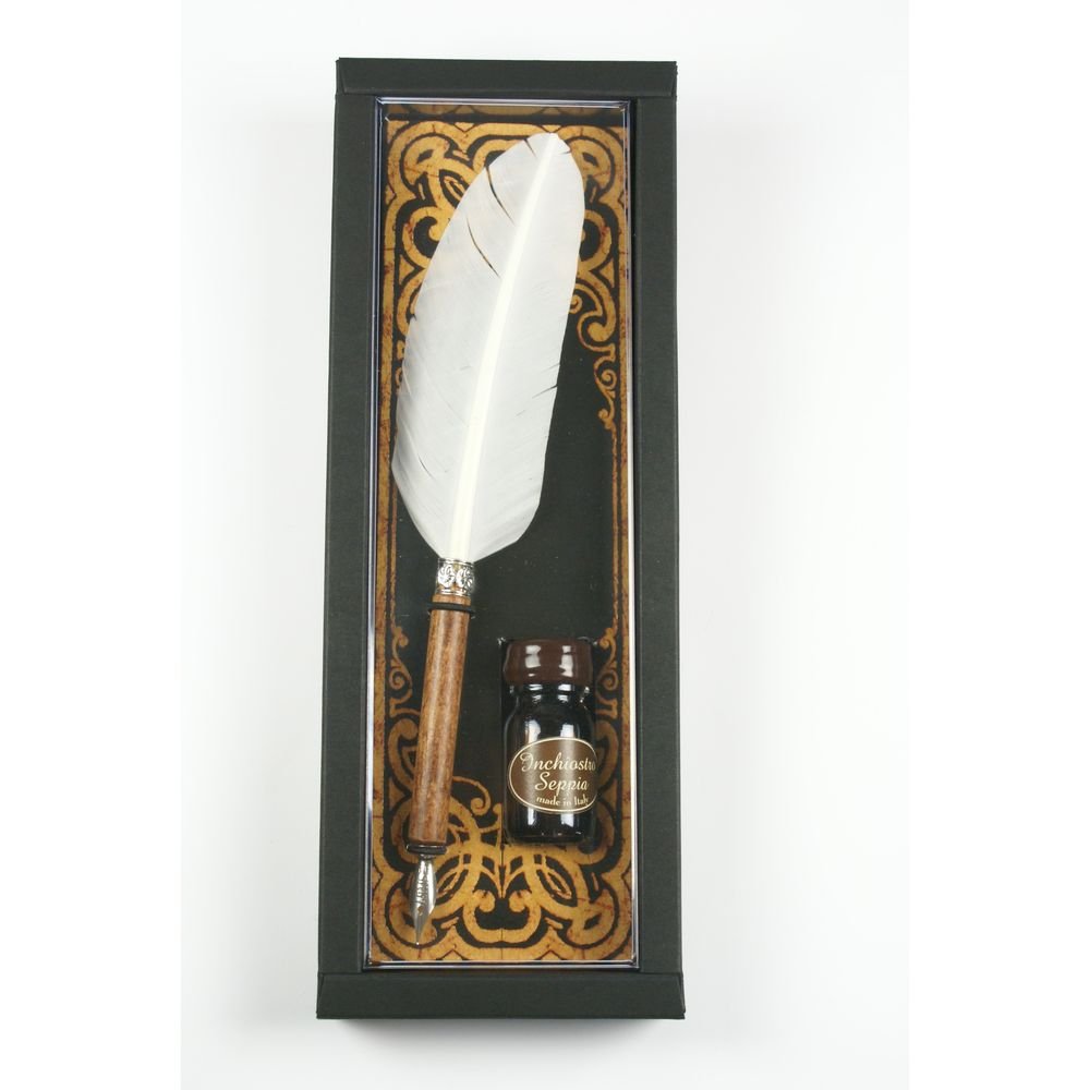 Set escritura pluma con portaplumas de madera y tinta Rubinato