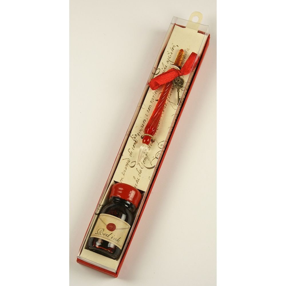 Set escritura bolígrafo de cristal rojo de 10 cm y tinta Imagen principal del producto