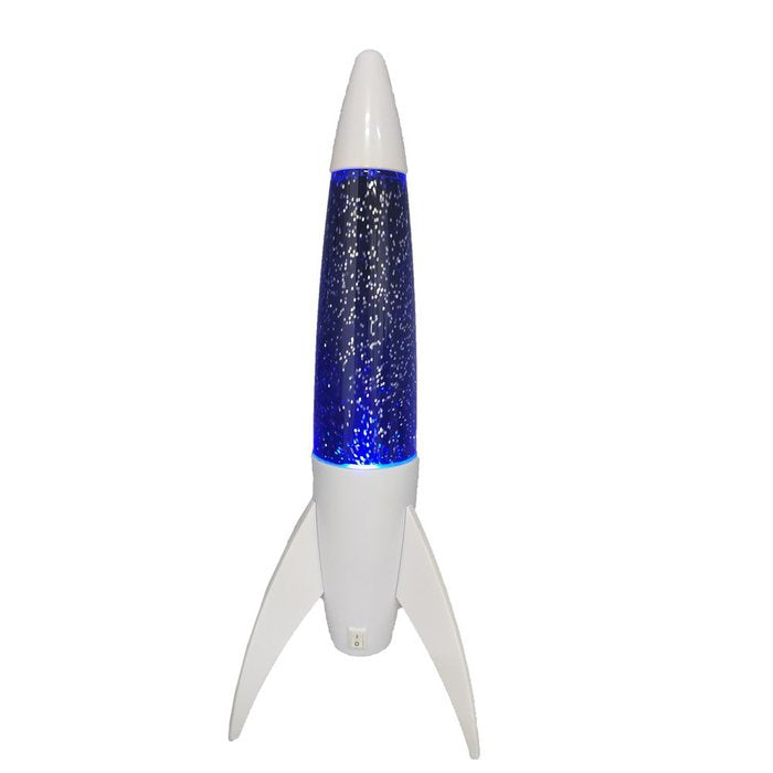 Lampara Glitter Forma de Cohete con Base Blanca y Luz Azul ITOTAL Imagen principal del producto