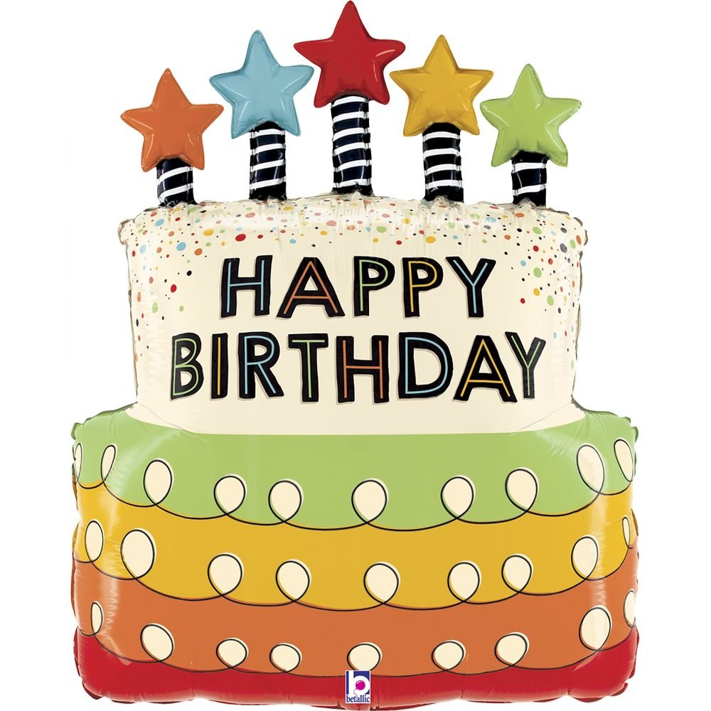 GLOBO PASTEL DE CUMPLEAÑOS VELAS ESTRELLAS 66CM | GRABO BALLOONS | 1 UNIDAD | 8055513252127 Imagen principal del producto