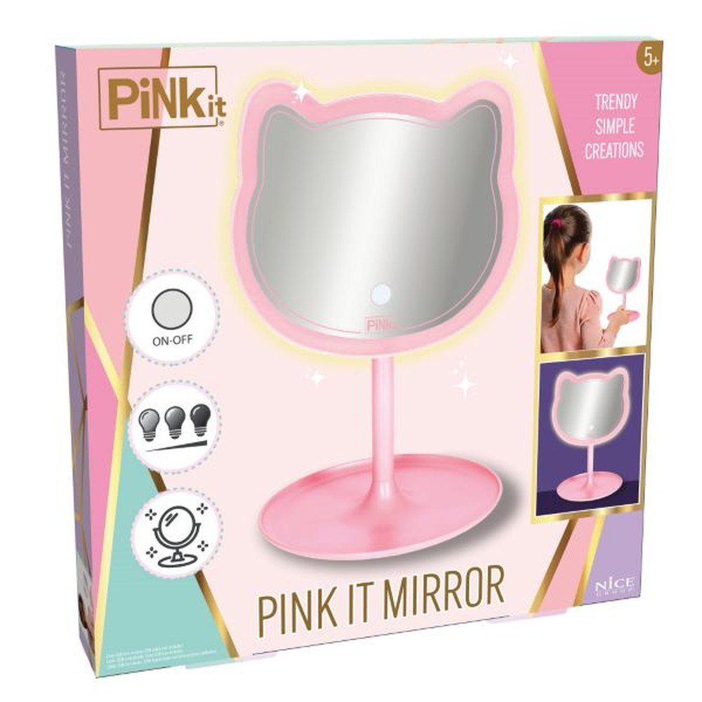 Espejo Pink It de maquillaje en forma de gato con luces