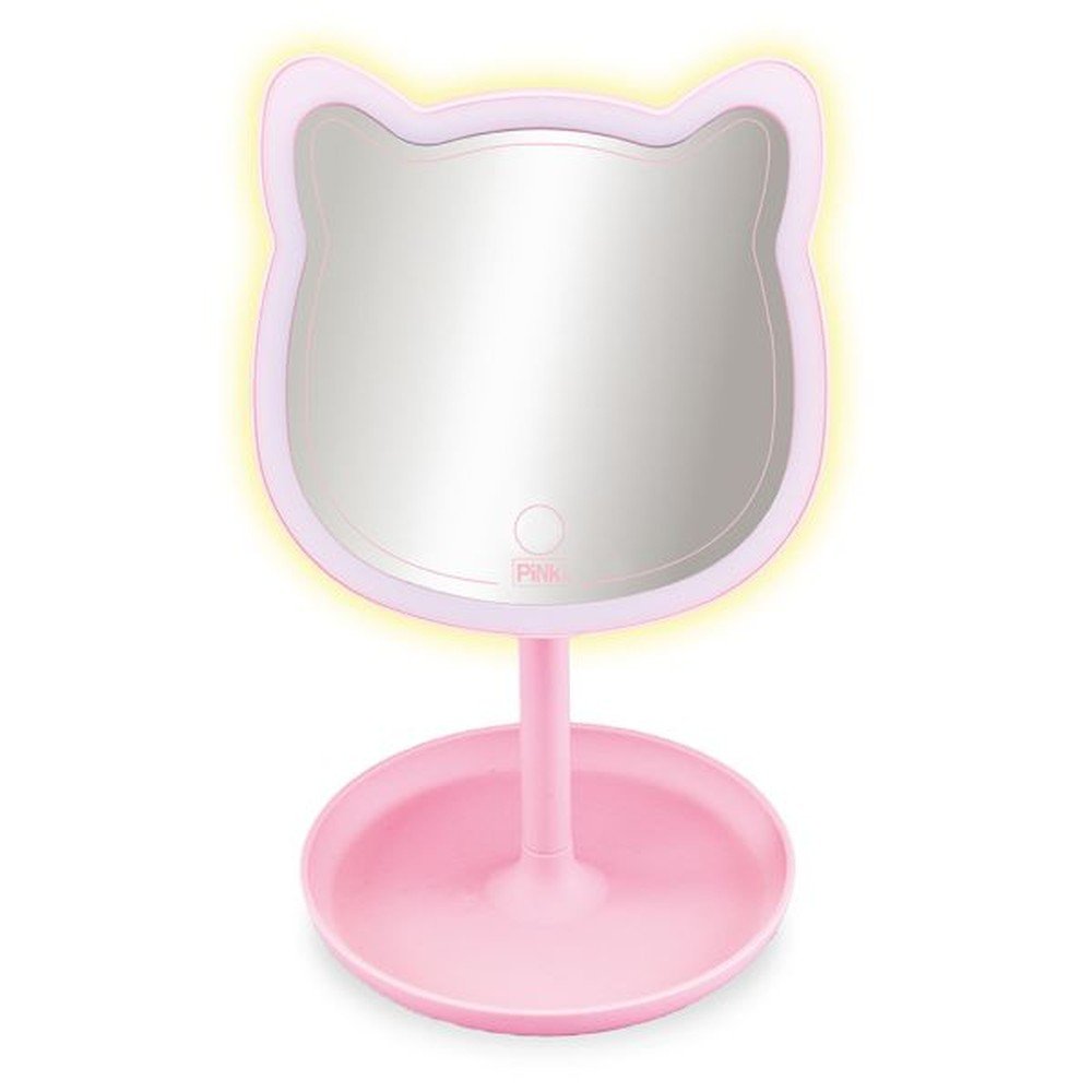 Espejo Pink It de maquillaje en forma de gato con luces