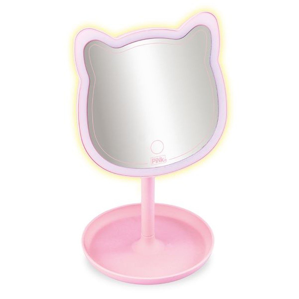 Espejo Pink It de maquillaje en forma de gato con luces