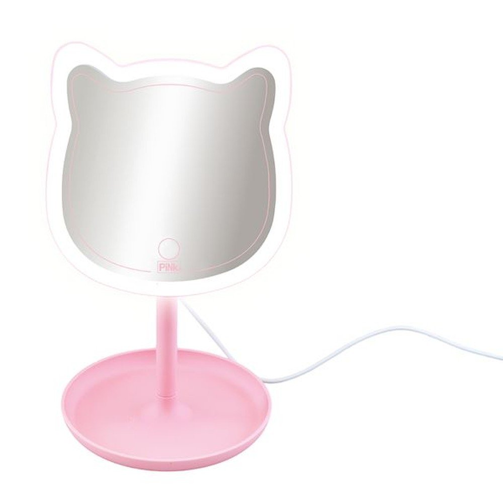 Espejo Pink It de maquillaje en forma de gato con luces