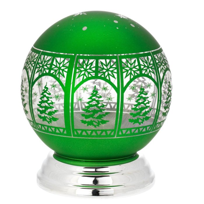 Esfera con Luz Verde Estampado Navideño 15cm Bagutta