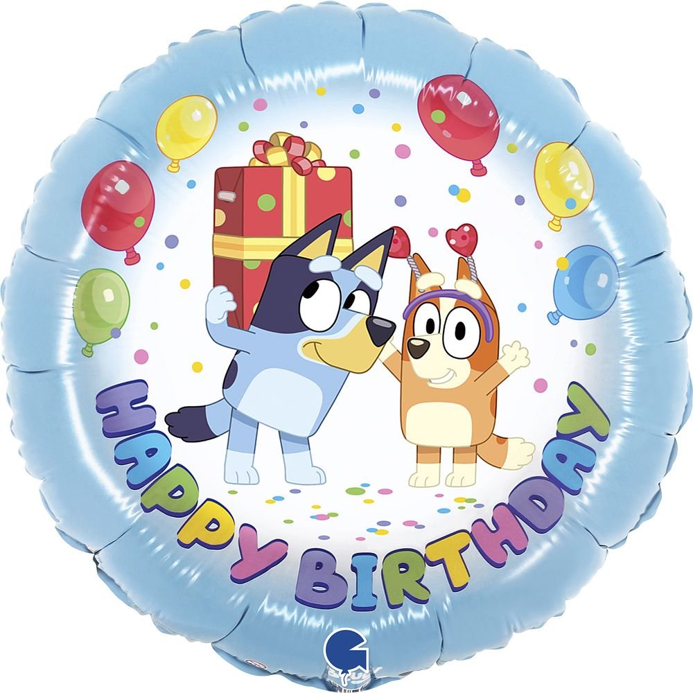 GLOBO R18 BLUEY FELIZ CUMPLEAÑOS 46 CM | GRABO BALLOONS | 1 UNIDAD | 8057680308607 Imagen principal del producto