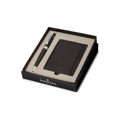 JUEGO BOLIGRAFO 9312 LACA NEGRA Y CROMO + TARJETERO DE PIEL | SHEAFFER | 1 UNIDAD | 8088874769904