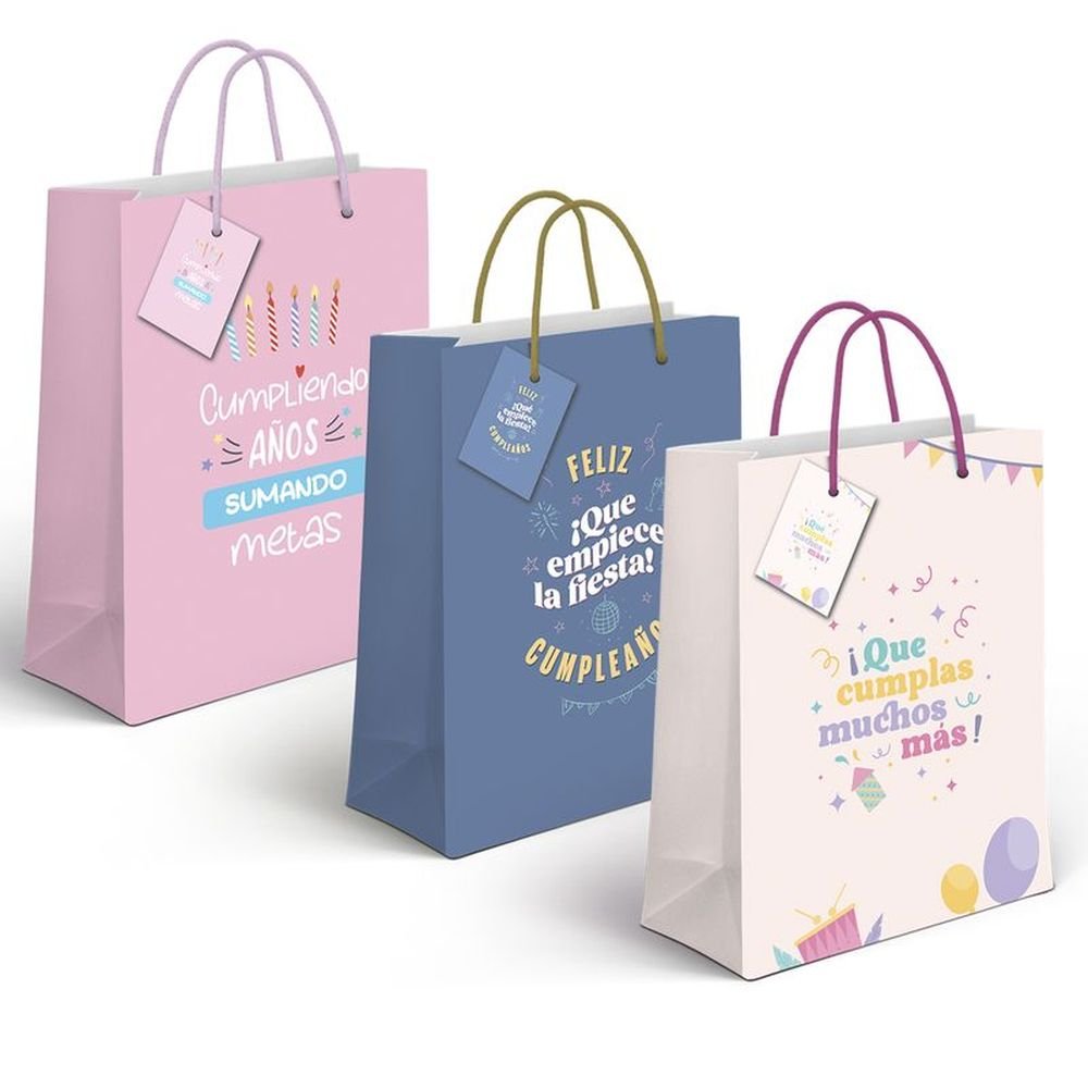 Bolsa papel Cumpleaños surtidas DCASA 23 x 10 x 18 cm