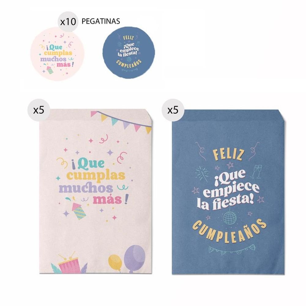 Juego de 10 Sobres de Regalo 13x16 Cumpleaños DCASA Imagen principal del producto