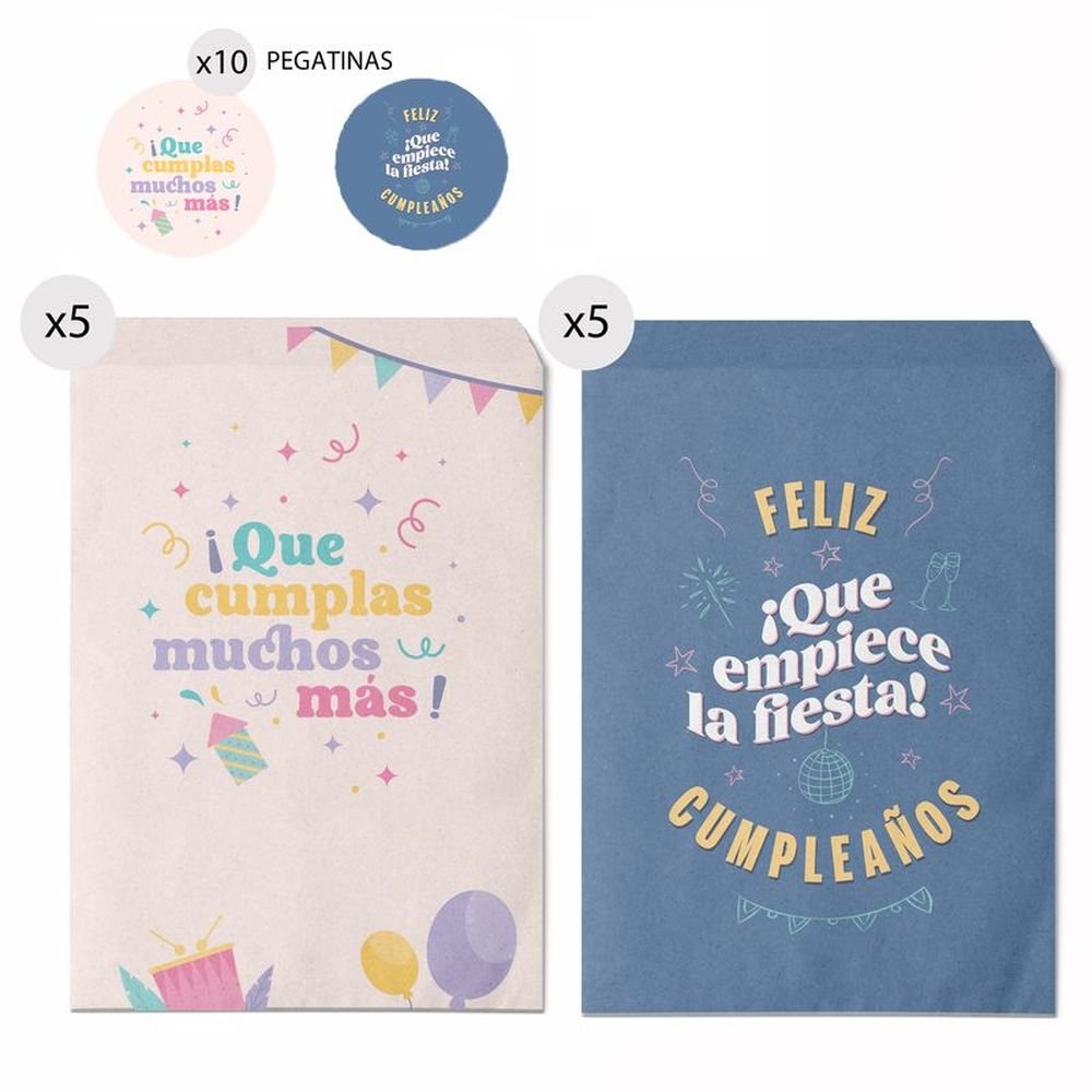 Juego de 10 Sobres de Regalo 16x24 Cumpleaños DCASA