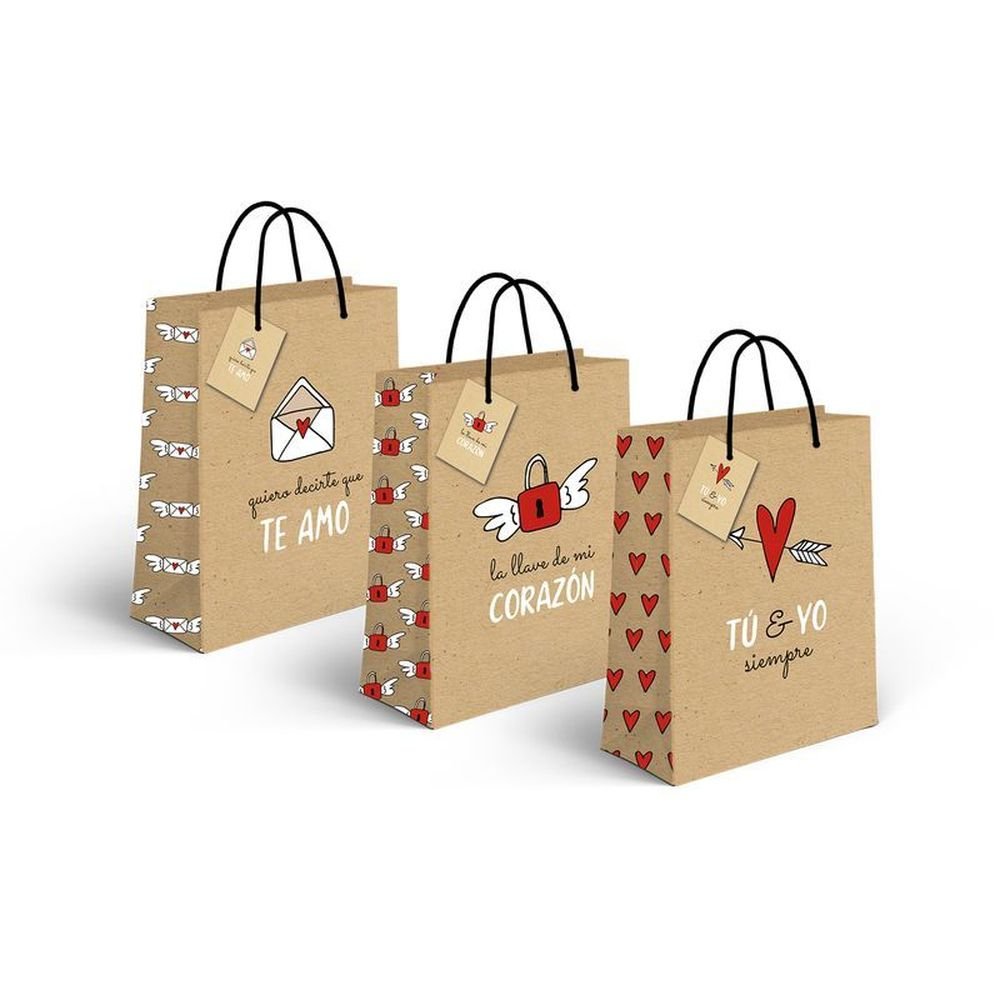 Pack 12 Bolsas de Papel Craft Amor Medianas DCASA Imagen principal del producto