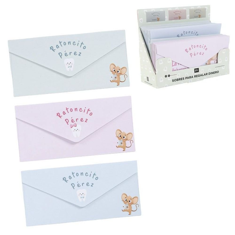Expositor 96 Sobres para Dinero Ratoncito Perez Surtidos DCASA