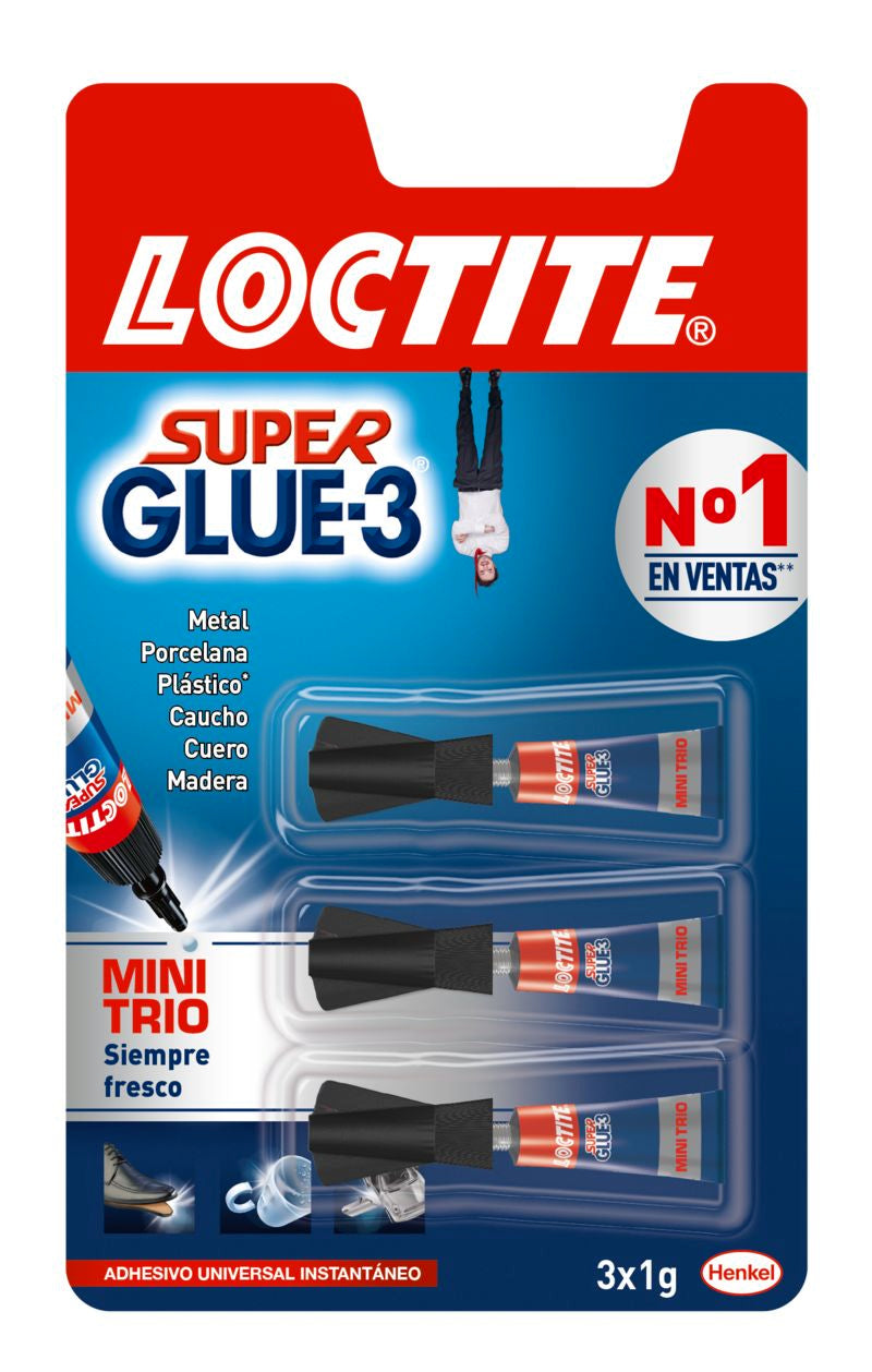 ✅ PEGAMENTO SUPER GLUE 3 1GRS MINI TRIO BLISTER 3 UNIDADES