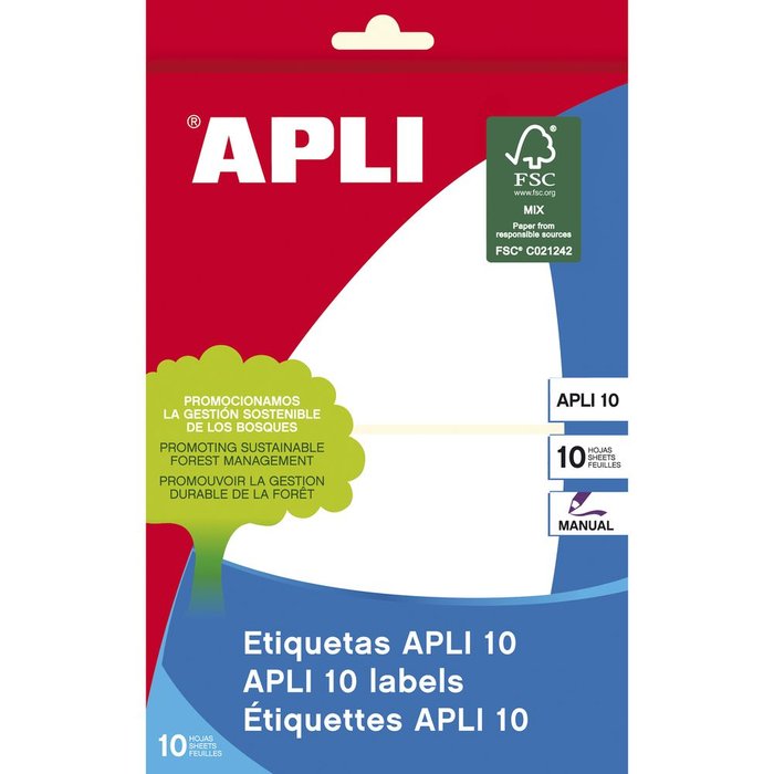 Etiquetas blancas 81x110 mm Apli, pack 10 hojas