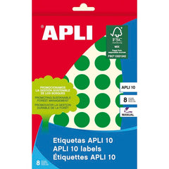 BOLSA ETIQUETAS APLI 10 VERDES Ø 19 MM 8 HOJAS | APLI