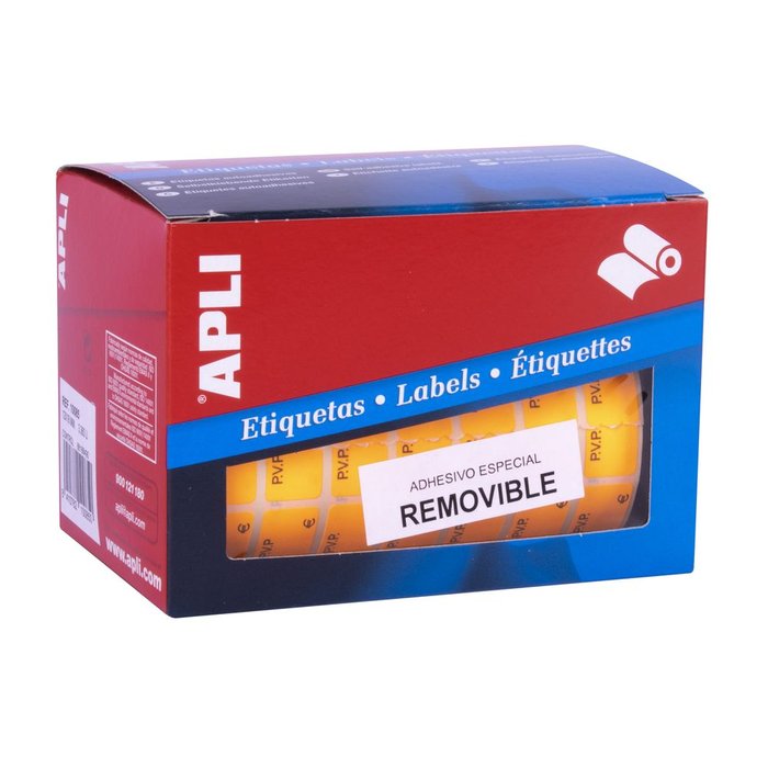 ROLLO ETIQUETAS PVP NARANJA FLUORESCENTE REMOVIBLES 12X18 | 1 UNIDADES | (APLI)