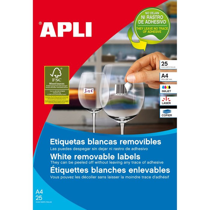 Etiquetas blancas removibles 35,6 x 16,9 mm APLI pack 25 hojas Imagen principal del producto