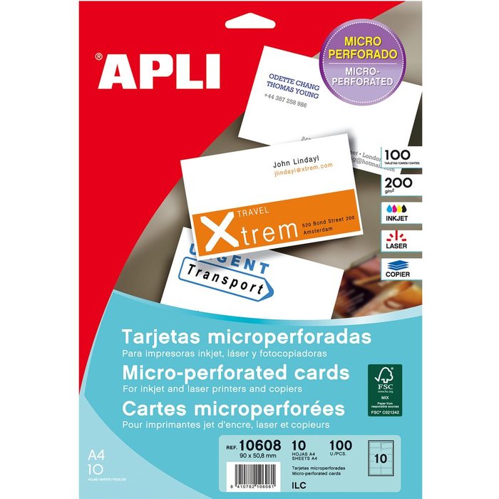 TARJETA VISITA MICROPERFORADA 10H 10608 90 X 50,8 MM | 1 UNIDADES | (APLI) Imagen principal del producto