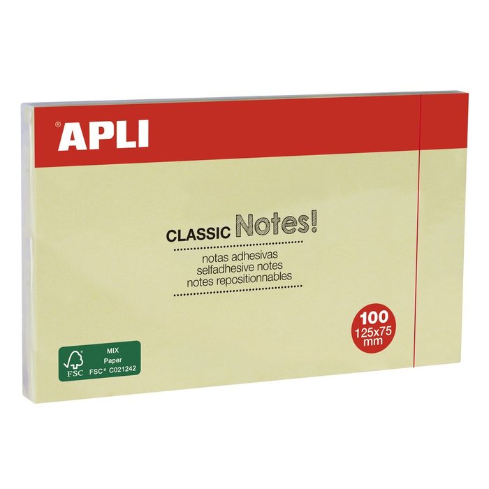 NOTAS ADHESIVAS 125X75 APLI AMARILLO | 12 UNIDADES | (APLI) Imagen principal del producto