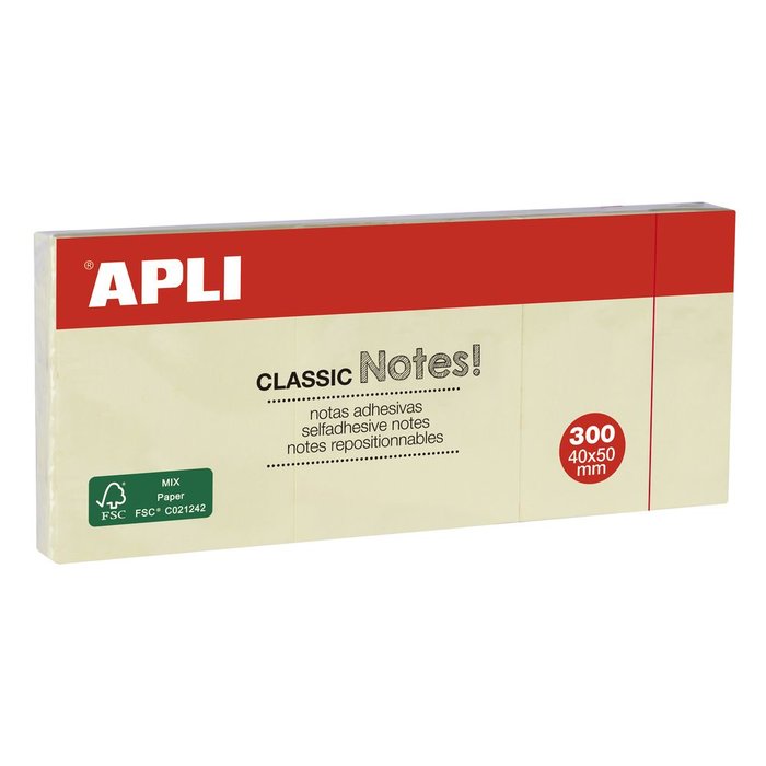NOTAS ADHESIVAS 40X50 APLI AMARILLO BLISTER 3 TACOS 100 H | 12 UNIDADES | (APLI) Imagen principal del producto