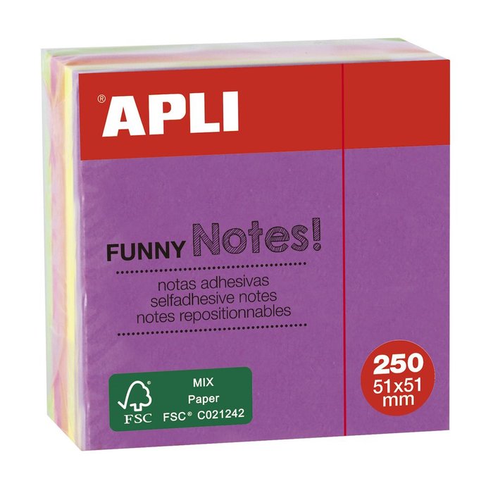 NOTAS ADHESIVAS 51X51 MM MINI-CUBO 250 HOJAS COLORES FLUOR | 1 UNIDADES | (APLI)