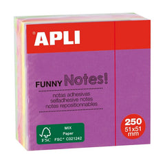 NOTAS ADHESIVAS 51X51 MM MINI-CUBO 250 HOJAS COLORES FLUOR | 1 UNIDADES | (APLI)