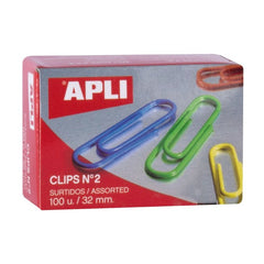 CLIPS COLORES SURTIDOS Nº2 32 MM 100 U, | 10 UNIDADES | (APLI)